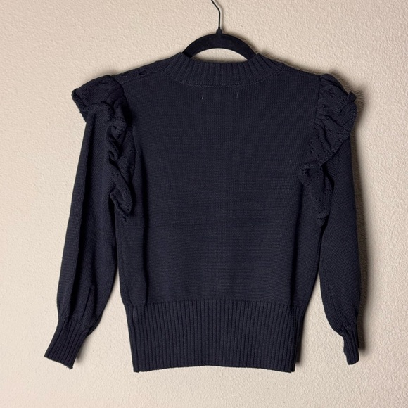 NEW WITH TAGS RUFFLE ACCENT BLACK XS SELF CONTRAST SWEATER ANTHROPOLOGIE - Picture 2 of 4